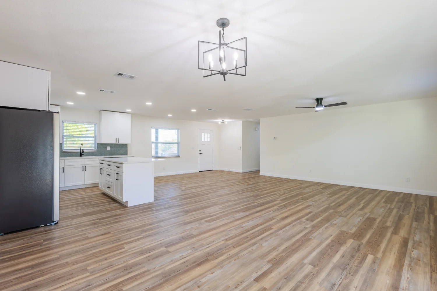 Open kitchen overlooking an adjoining living area